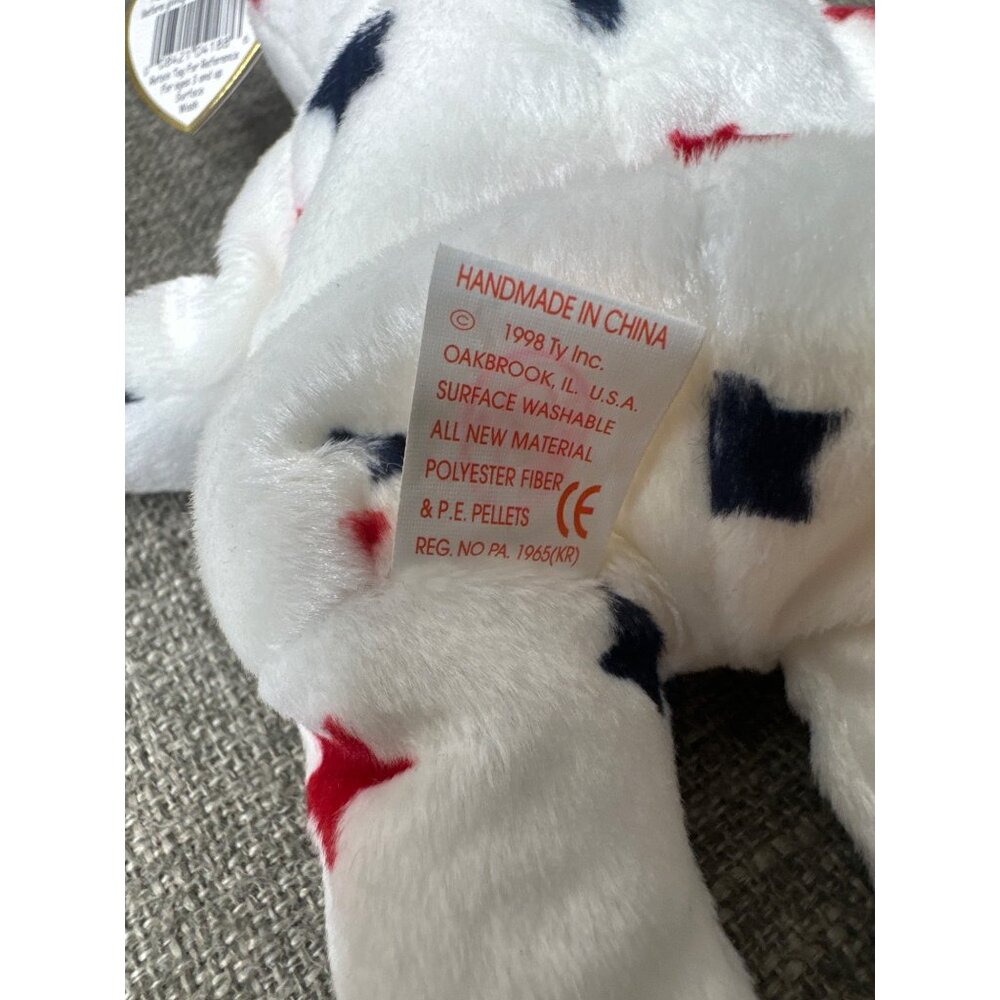 Ty Beanie Baby Glory Bear 1998 U.S. Flag White With Red & Blue Stars and Case - Picture 6 of 9